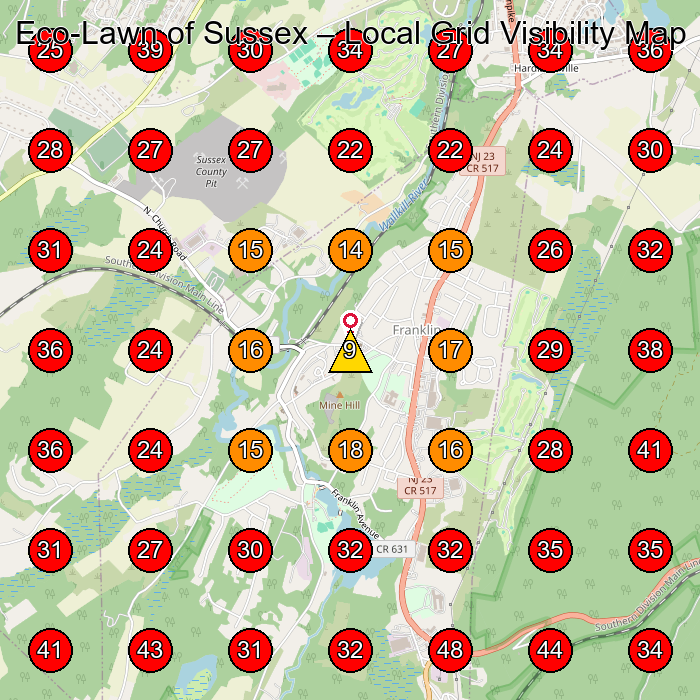 Eco-Lawn of Sussex GeoGrid visibility map for Lawn Care Service in Franklin